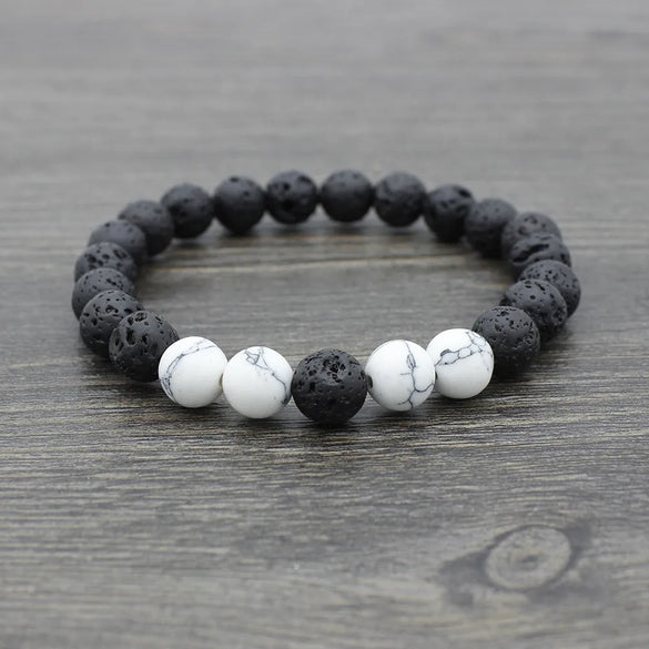 Retro Round Volcanic Rock Stone Beaded Unisex Bracelets