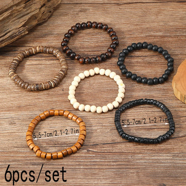 Retro Round Wood Beaded Men'S Bracelets