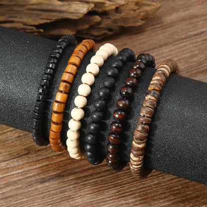 Retro Round Wood Beaded Men'S Bracelets