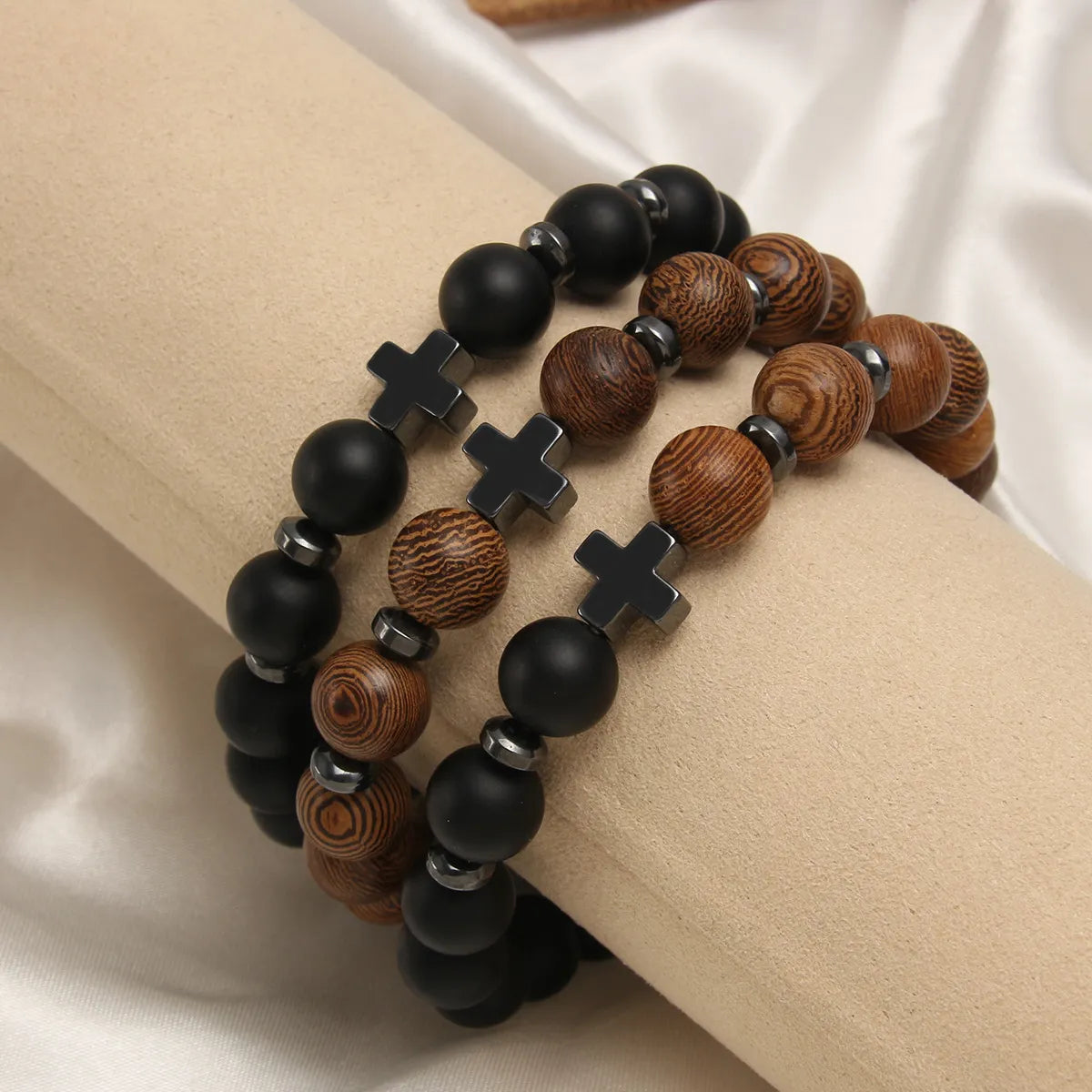 Retro Round Wood Polishing Bracelets