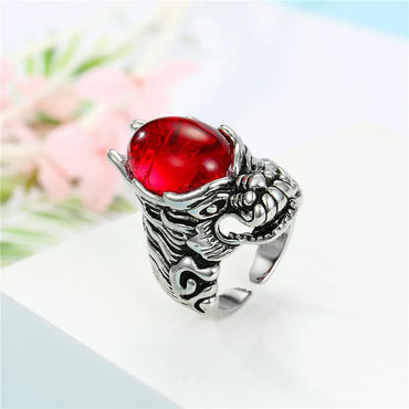 Retro Ruby Dragon Metal Open Ring