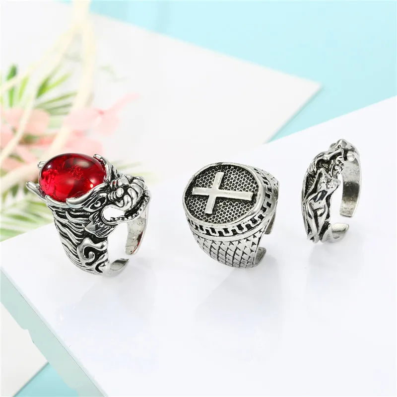 Retro Ruby Dragon Metal Open Ring