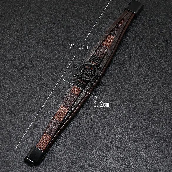 Retro Rudder Pu Leather Alloy Unisex Bangle