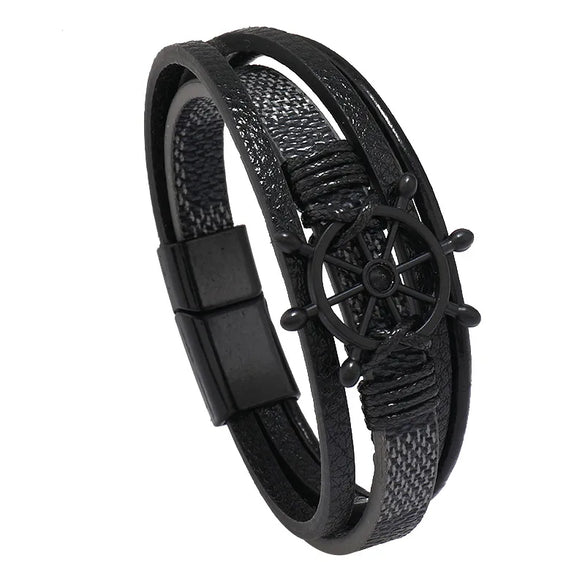 Retro Rudder Pu Leather Alloy Unisex Bangle