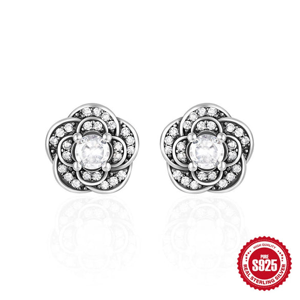 Retro S925 Sterling Silver Earrings With Love Cat Butterfly Sunflower And Geometric Patterns Set With Precious Stones