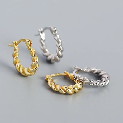 Retro S925 Silver Geometric Twist U-Shaped Hoop Earrings Wholesale