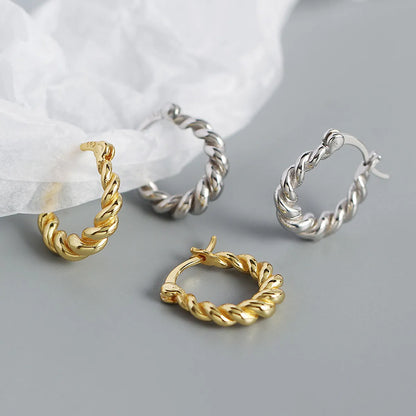 Retro S925 Silver Geometric Twist U-Shaped Hoop Earrings Wholesale