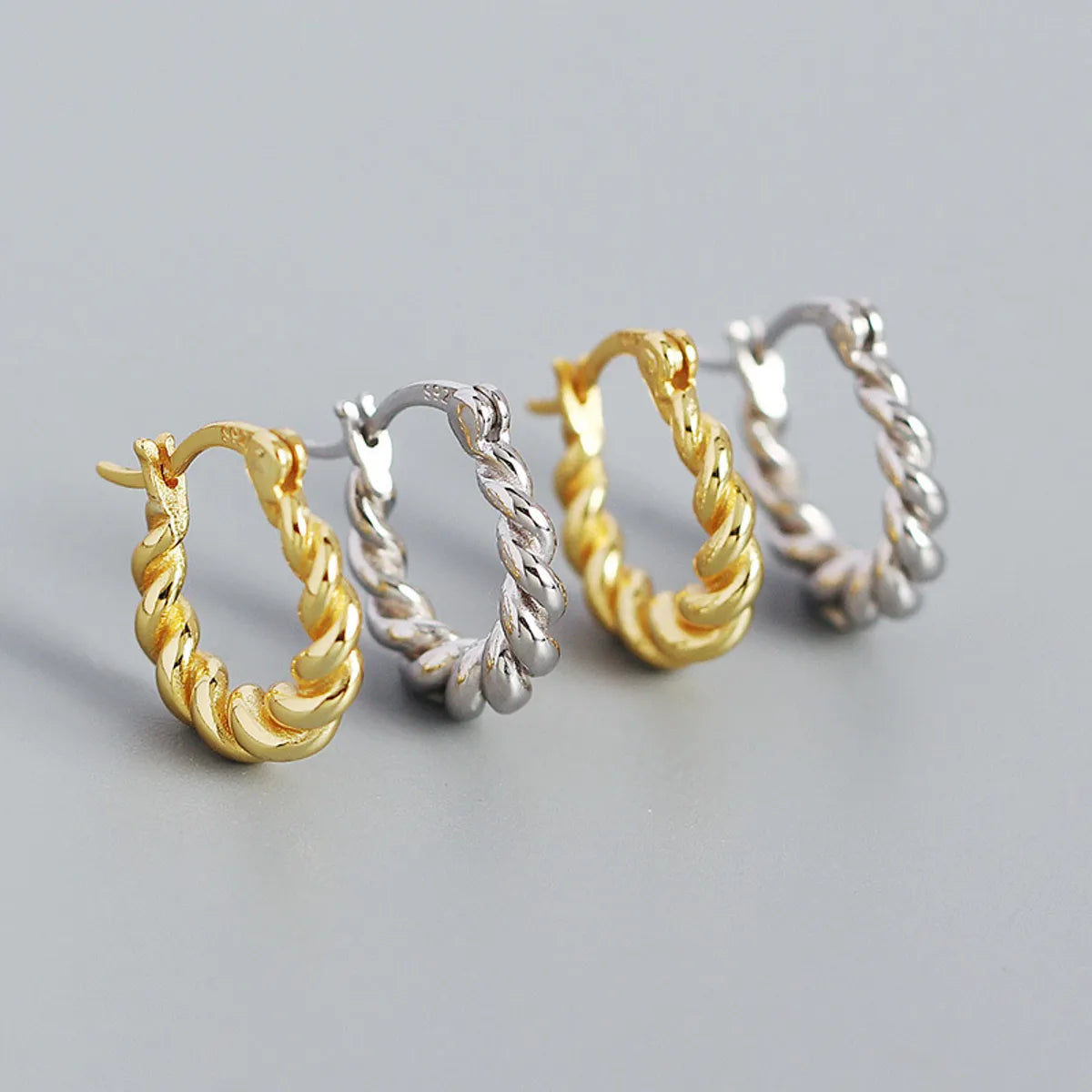 Retro S925 Silver Geometric Twist U-Shaped Hoop Earrings Wholesale