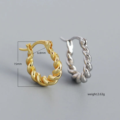 Retro S925 Silver Geometric Twist U-Shaped Hoop Earrings Wholesale