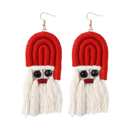 Retro Santa Claus Cotton Thread Tassel Artificial Rhinestones Women's Ear Hook 1 Pair