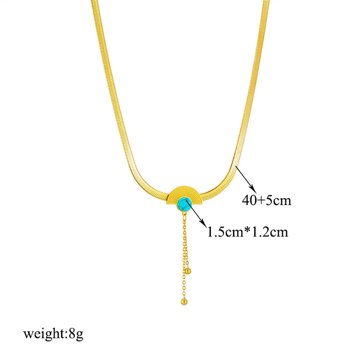 Retro Sector Titanium Steel Plating Inlay Turquoise 18k Gold Plated Necklace