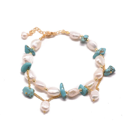 Retro Shamrock Water Droplets Pearl Inlaid Turquoise Bracelets