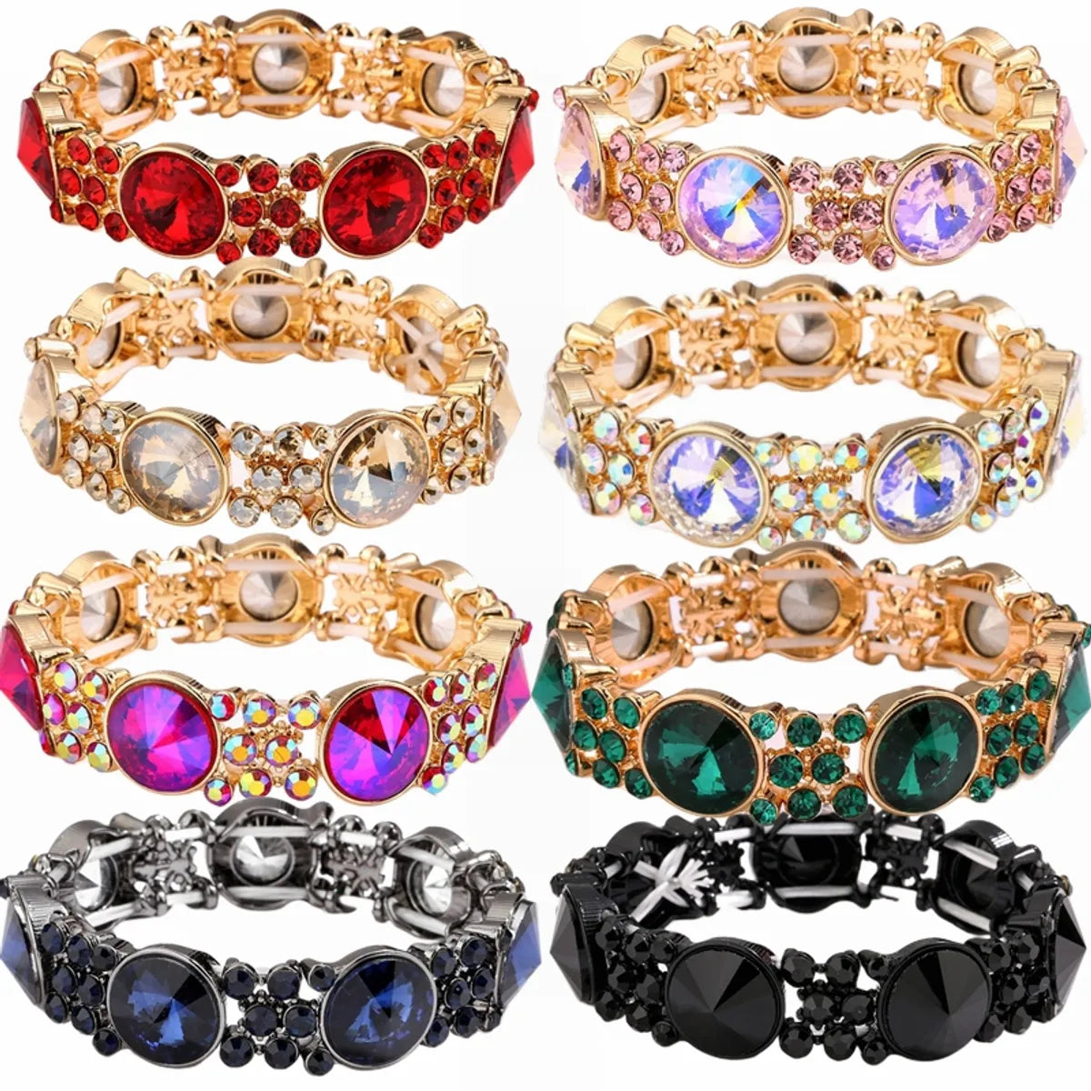 Retro Shiny Round Alloy Plating Inlay Rhinestones Gold Plated Women'S Bangle