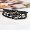 Retro Ship Anchor Multilayer Woven Cowhide Bracelet With Geometric Pattern And Electroplating Treatment