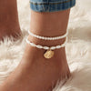 Retro Simple Artificial Pearl Shell Pendant Double Layer Alloy Anklet For Women Summer Beach