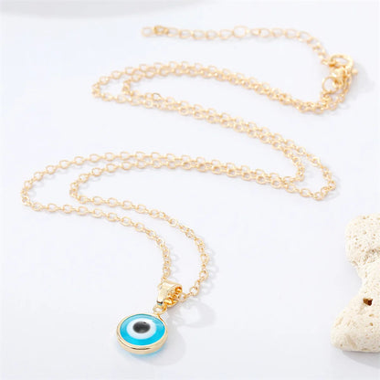 Retro Simple Color Resin Turkish Eye Necklace Demon Eye Pendant Necklace