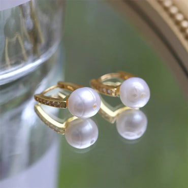 Retro Simple Copper Inlaid Micro Zirconium Pearl Earrings Female Wholesale