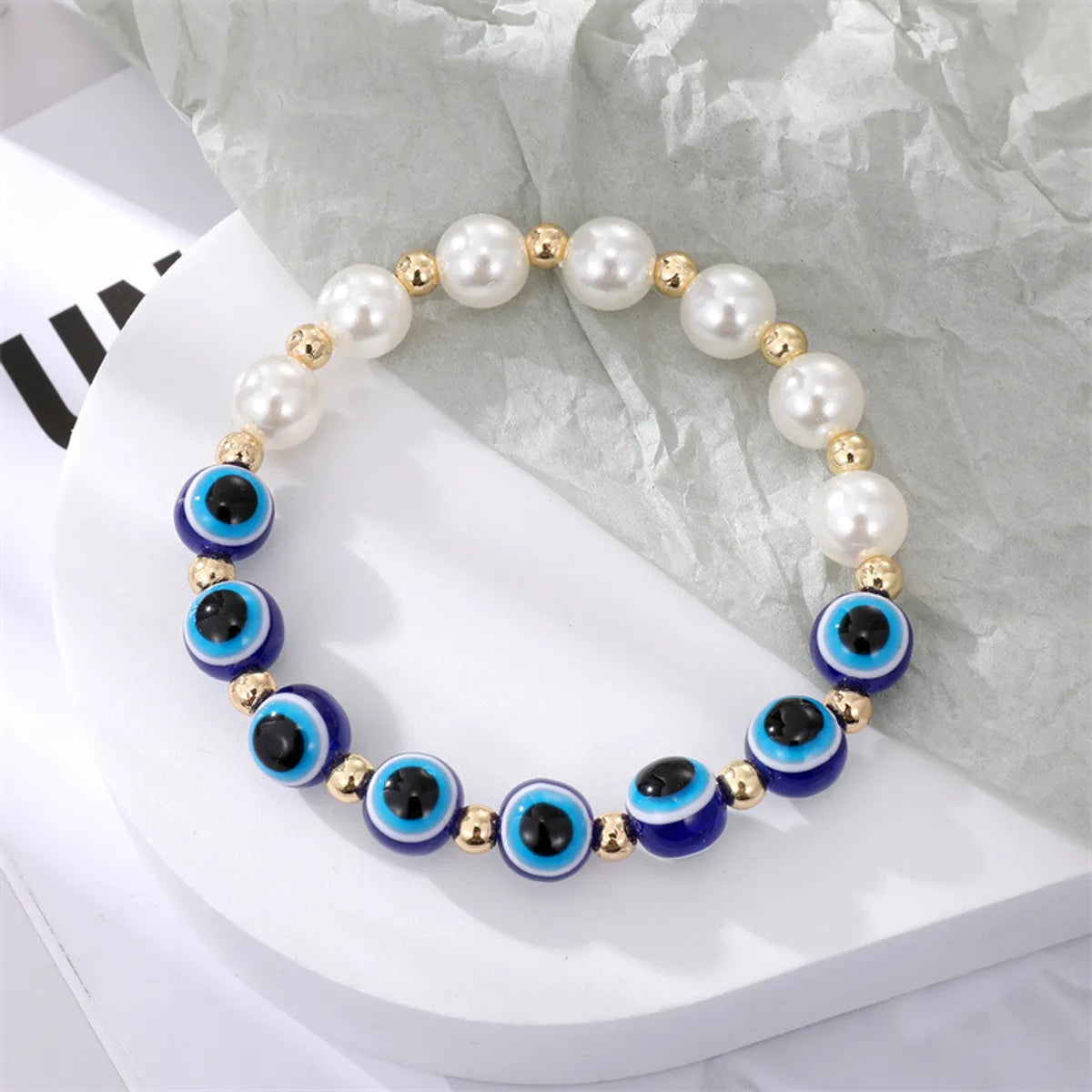 Retro Simple Devil'S Eye Bracelet Imitation Pearl Beaded Bracelet