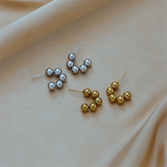 Retro Simple Elegant Cold Style Titanium Steel U Shaped Small Round Beads Geometric Electroplated All Matching Earrings