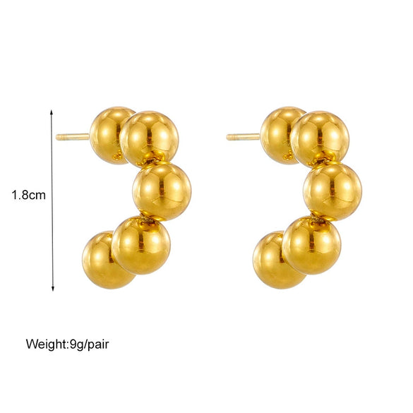 Retro Simple Elegant Cold Style Titanium Steel U Shaped Small Round Beads Geometric Electroplated All Matching Earrings