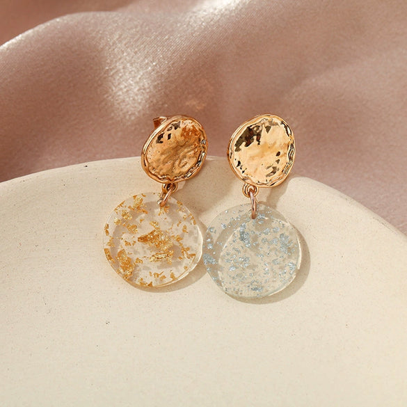 Retro Simple Geometric Acrylic Ear Clip Earrings With Crystal Sequin Plate Design For Women Girly Fashion Ear Jewelry