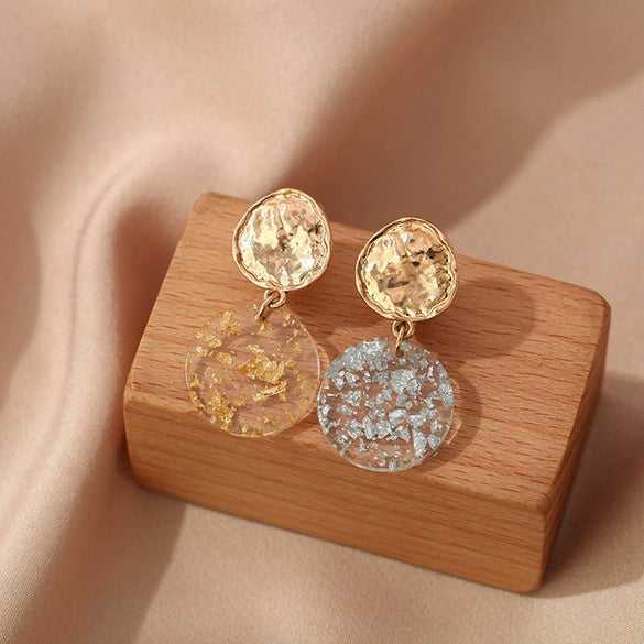 Retro Simple Geometric Acrylic Ear Clip Earrings With Crystal Sequin Plate Design For Women Girly Fashion Ear Jewelry