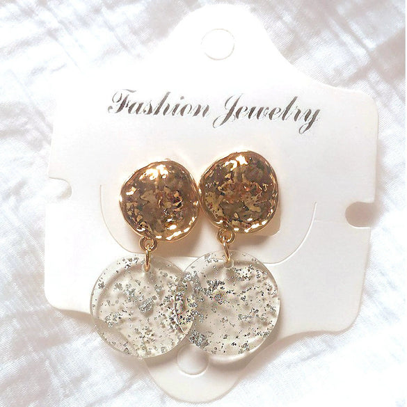 Retro Simple Geometric Acrylic Ear Clip Earrings With Crystal Sequin Plate Design For Women Girly Fashion Ear Jewelry