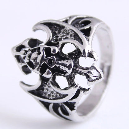 Retro Simple Hiphop Skull Wing Ring