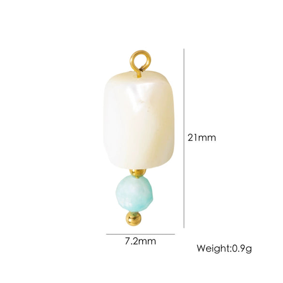 Retro Simple Jewelry Accessories Drop Oilinlaid White Shellfish Natural Stone Zircon Stainless Steel Pendant With Electroplating Process
