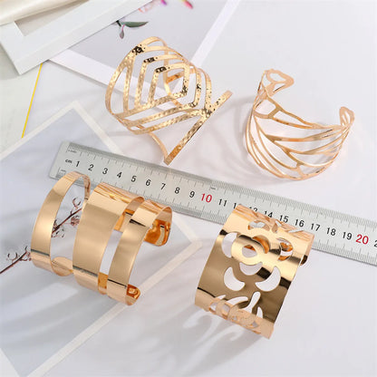 Europe And America Cross Border Ornament Retro Simple Metal Hollow Wide Bracelet Golden Leaf Rose Geometric Bracelet Armband