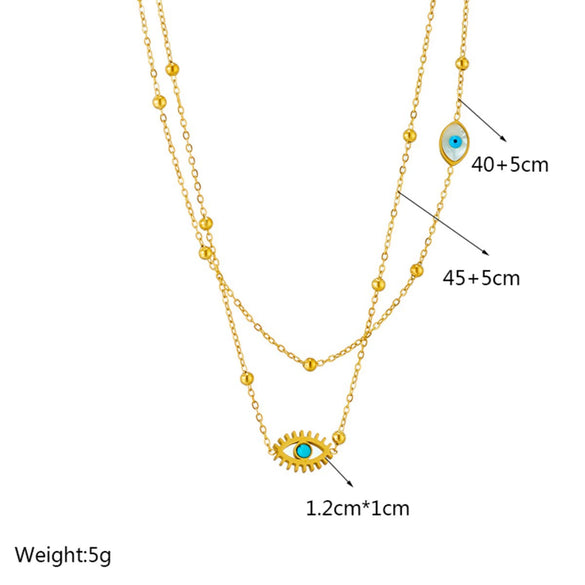 Retro Simple Personality Devil Eye Bead Pendant Titanium Steel Double Layer Necklace With Geometric Pattern And Electroplating