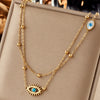 Retro Simple Personality Devil Eye Bead Pendant Titanium Steel Double Layer Necklace With Geometric Pattern And Electroplating
