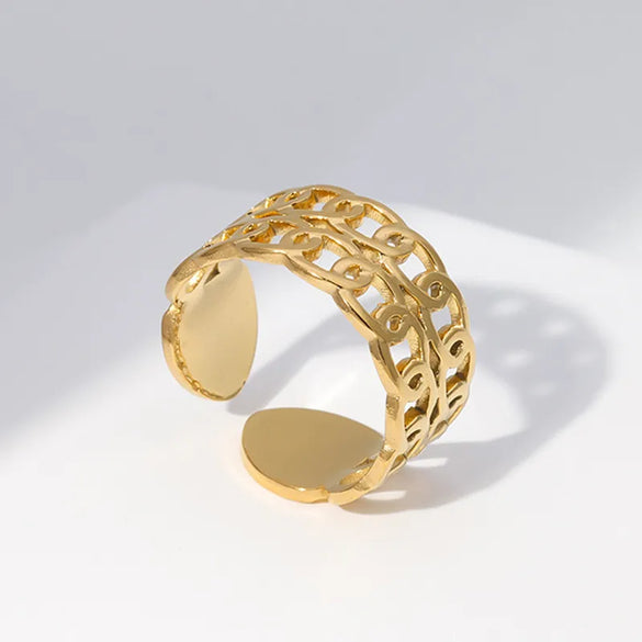 Retro Simple Style Chains Print Stainless Steel Plating Hollow Out Open Ring