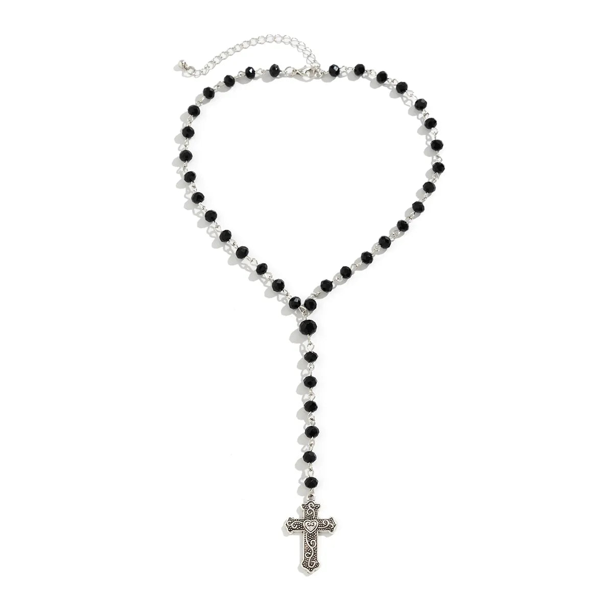 Retro Simple Style Classic Style Cross Round Alloy Crystal Beaded Women's Pendant Necklace