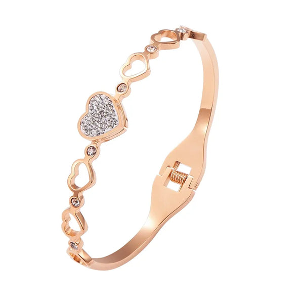 Retro Simple Style Classic Style Heart Shape 304 Stainless Steel Gold Plated Zircon Bangle In Bulk