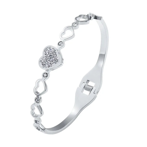Retro Simple Style Classic Style Heart Shape 304 Stainless Steel Gold Plated Zircon Bangle In Bulk