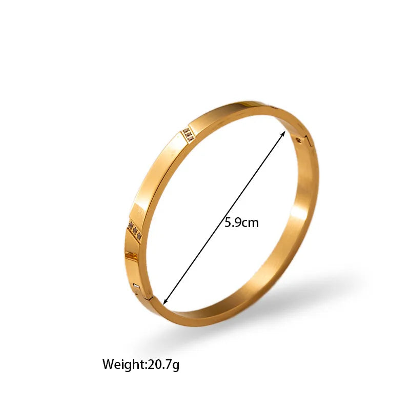 Retro Simple Style Classic Style Round 304 Stainless Steel 18K Gold Plated Zircon Bangle In Bulk