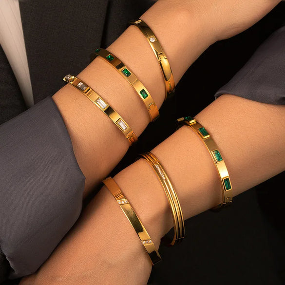 Retro Simple Style Classic Style Round 304 Stainless Steel 18K Gold Plated Zircon Bangle In Bulk