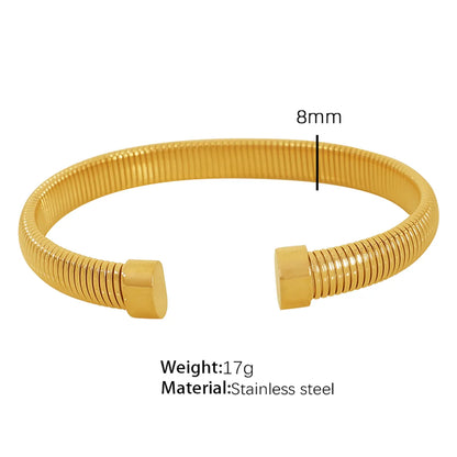 Retro Simple Style Classic Style Round Lines Titanium Steel Plating 18k Gold Plated Bangle