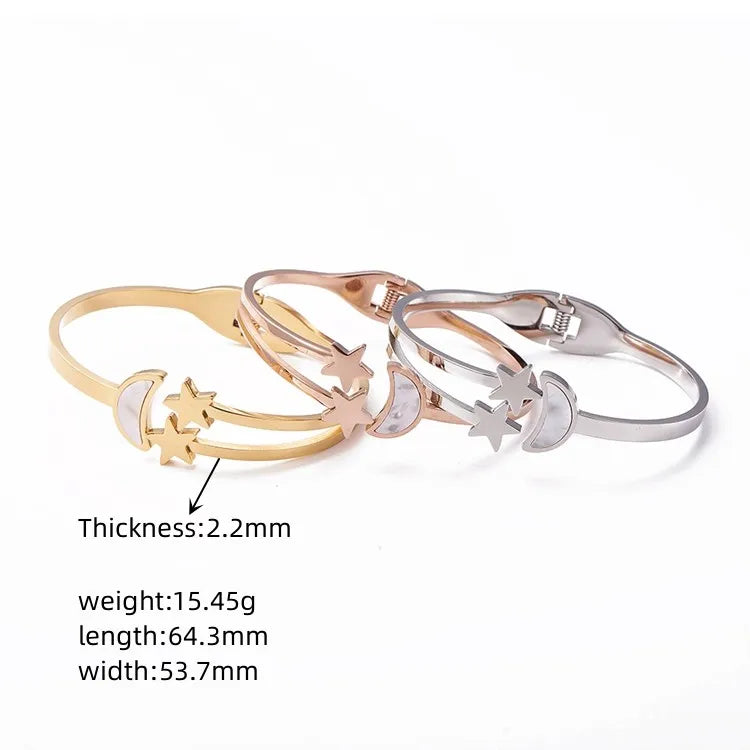 Retro Simple Style Classic Style Star Moon 304 Stainless Steel Gold Plated Bangle In Bulk