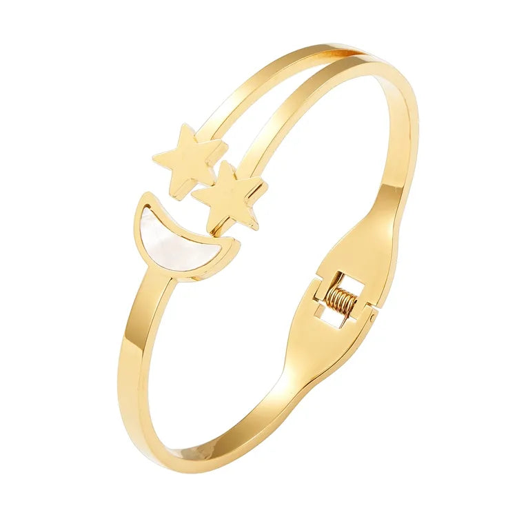 Retro Simple Style Classic Style Star Moon 304 Stainless Steel Gold Plated Bangle In Bulk