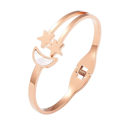 Retro Simple Style Classic Style Star Moon 304 Stainless Steel Gold Plated Bangle In Bulk