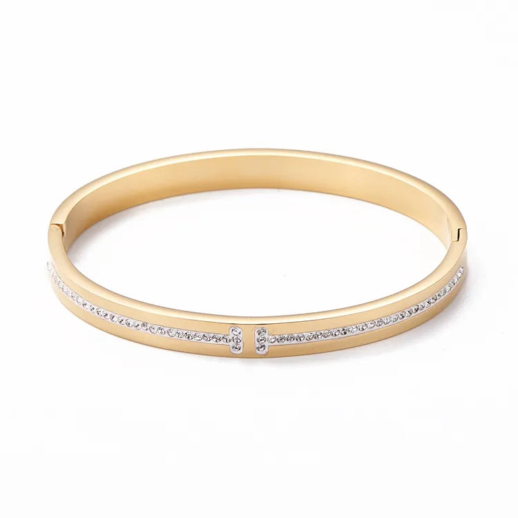 Retro Simple Style Classic Style T Shape 304 Stainless Steel Gold Plated Bangle In Bulk