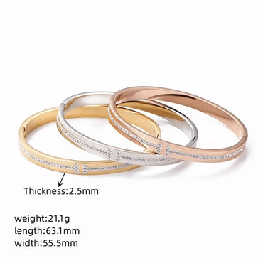 Retro Simple Style Classic Style T Shape 304 Stainless Steel Gold Plated Bangle In Bulk