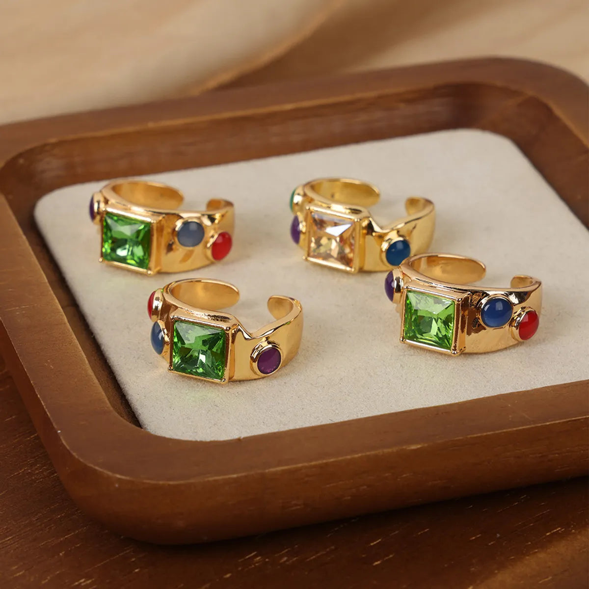 Retro Simple Style Color Block Copper Plating Inlay Zircon 18k Gold Plated Open Rings