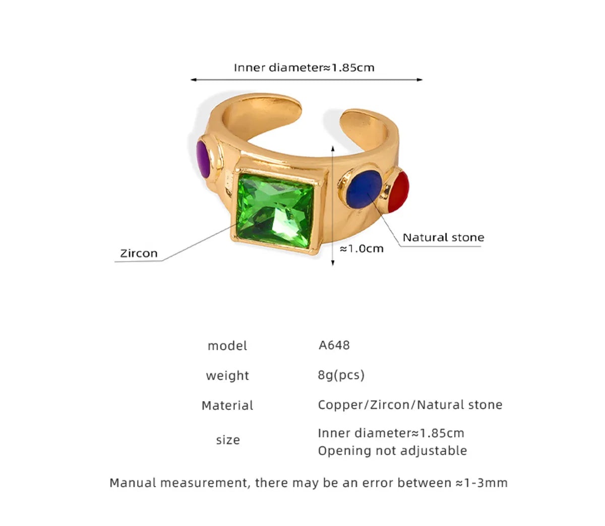 Retro Simple Style Color Block Copper Plating Inlay Zircon 18k Gold Plated Open Rings