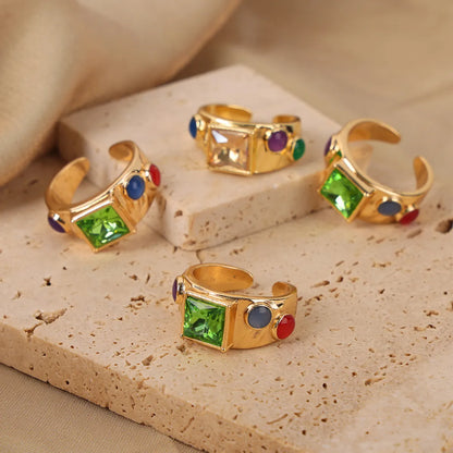 Retro Simple Style Color Block Copper Plating Inlay Zircon 18k Gold Plated Open Rings