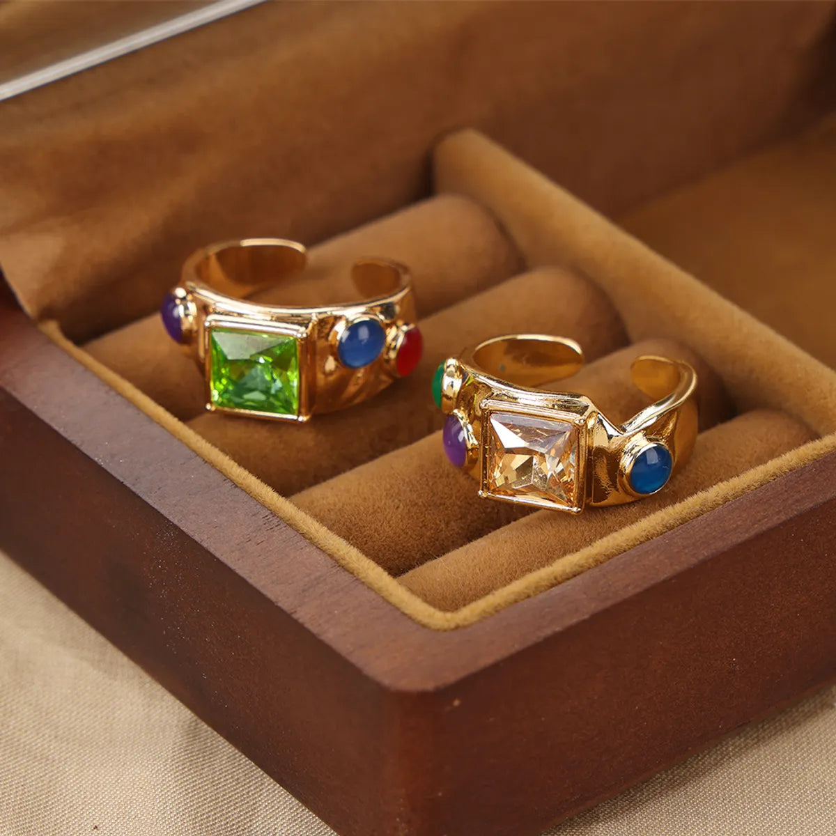 Retro Simple Style Color Block Copper Plating Inlay Zircon 18k Gold Plated Open Rings