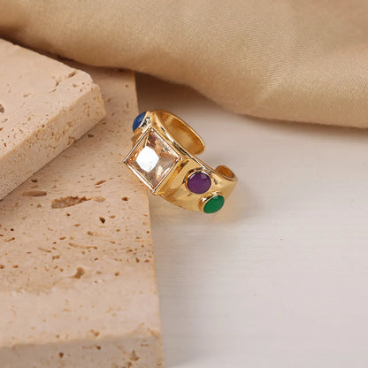 Retro Simple Style Color Block Copper Plating Inlay Zircon 18k Gold Plated Open Rings