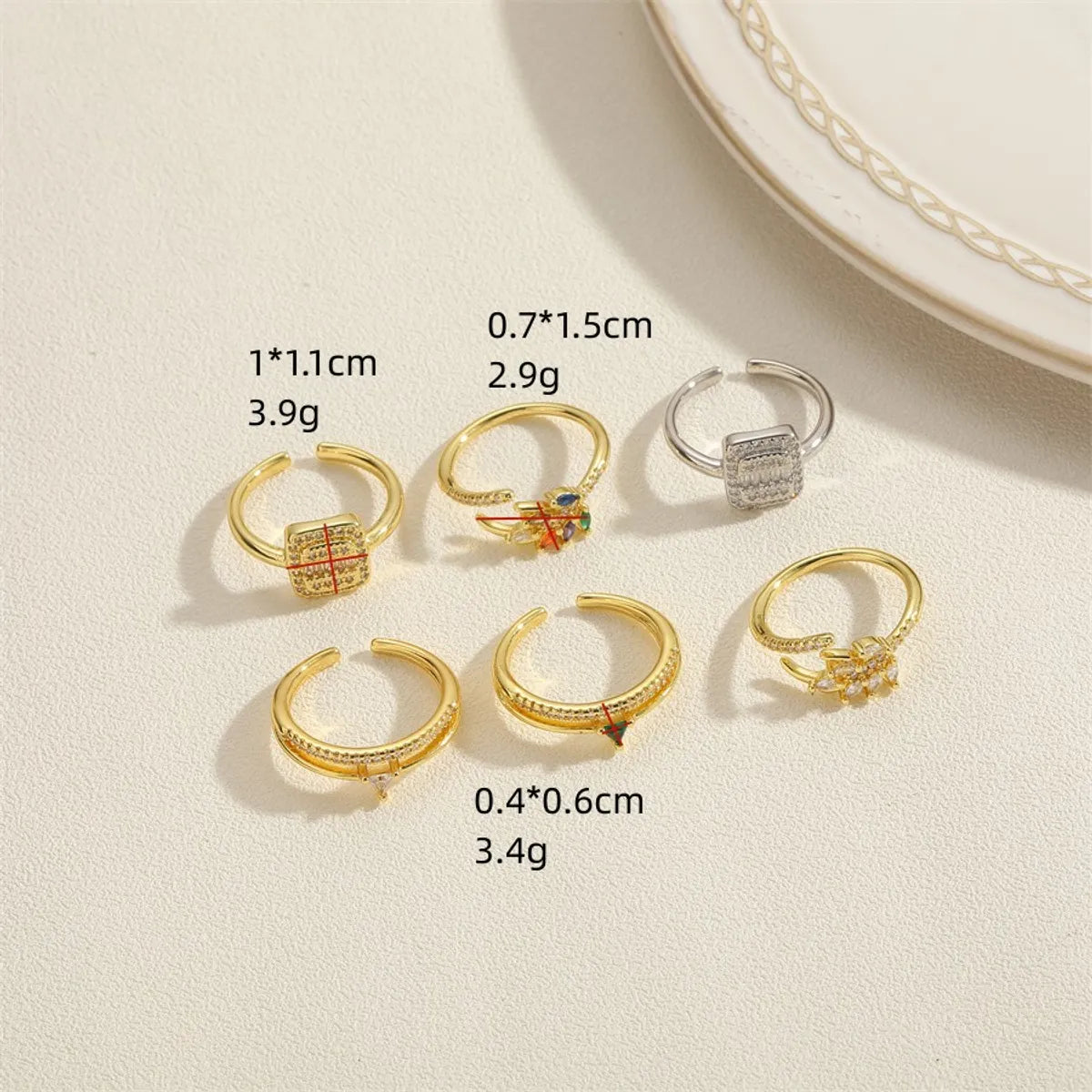 Retro Simple Style Commute Grain Copper Plating Inlay Zircon 14k Gold Plated White Gold Plated Open Rings